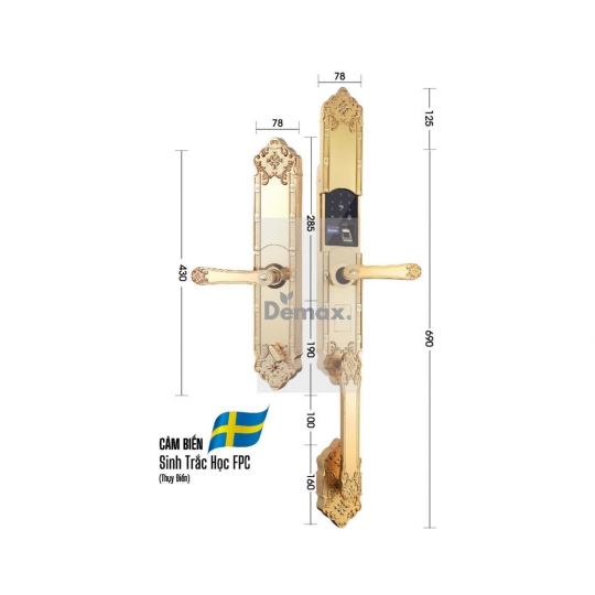 KHÓA ĐẠI SẢNH BIỆT THỰ DEMAX SL819 GOLD - APP WIFI