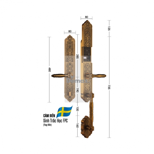KHÓA ĐẠI SẢNH BIỆT THỰ DEMAX SL888 GB BRASS - APP WIFI
